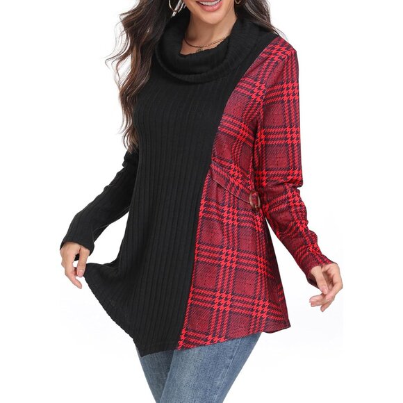 Women’s Lightweight Cowl Neck Tunic Sweater Long Sleeve Asym Hem - Picture 8 of 9